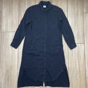 Wash Lab Lyocell Shirt Dress Womens Medium Black Button Front Midi Utility
